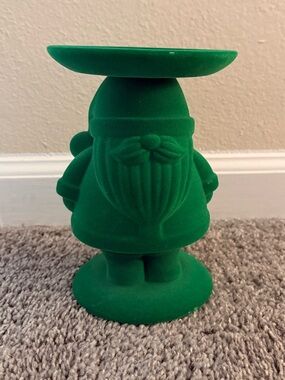 Bath and Body Works green flocked Santa candle holder